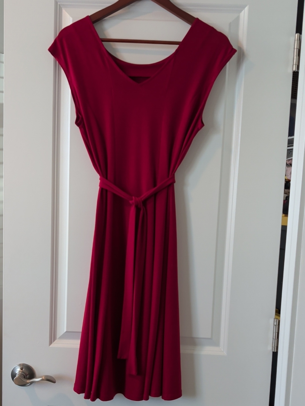 Ellen Tracy Cap-Sleeve Belted Midi Dress - Red